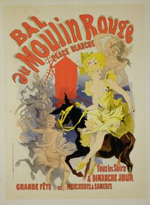 Reproduktion af en plakat, der reklamerer for "Bal au Moulin Rouge", 1889